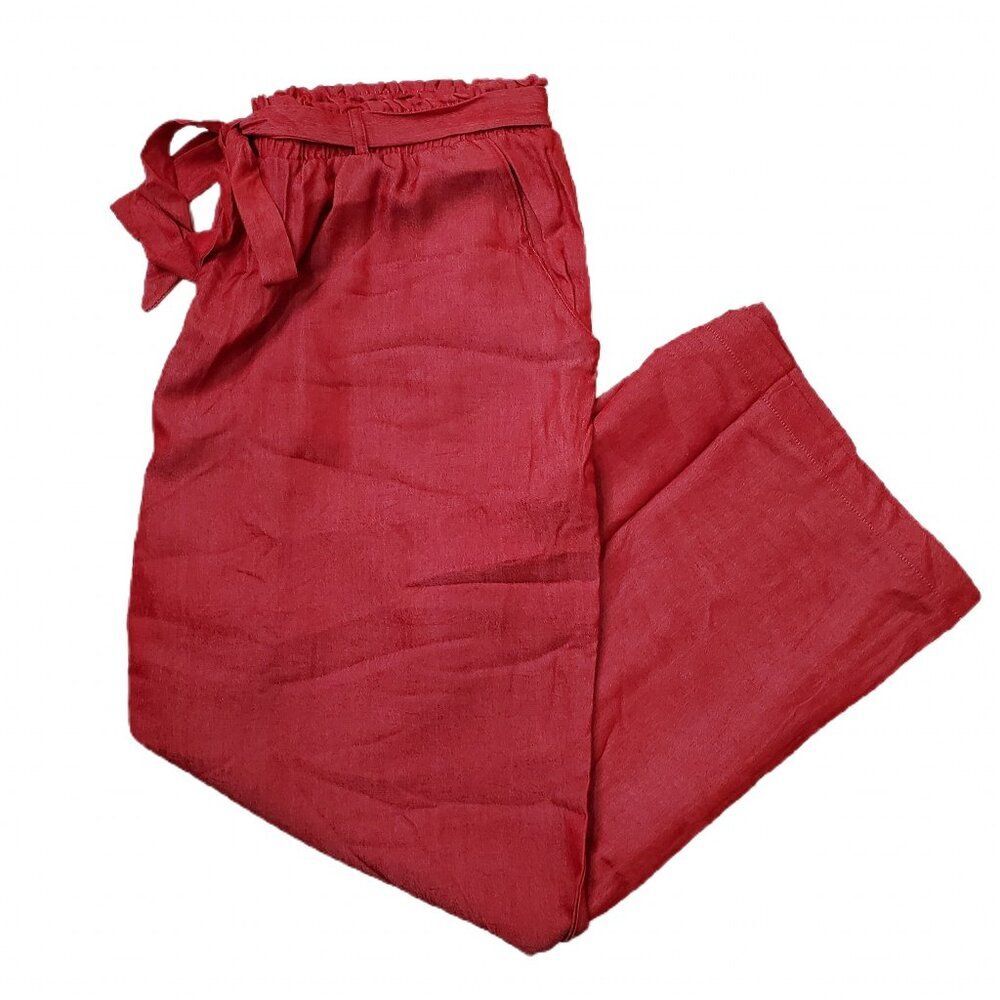 NEW 2XL LuLaRoe Denim Chambray Deep Red Dark Pants Drawstring Paper Bag Dianne